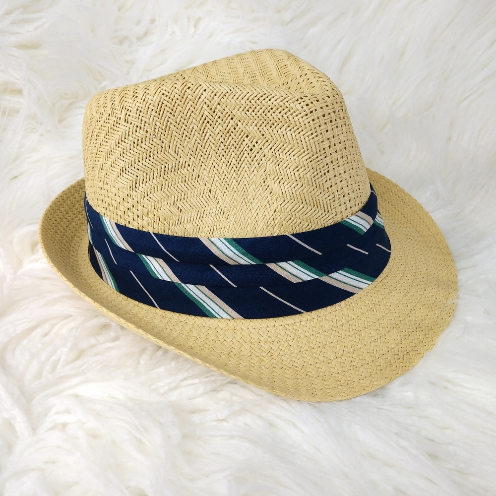 San Diego Hat Co. Fedora Weaved Pattern Pleated Striped Trim Accent Hat